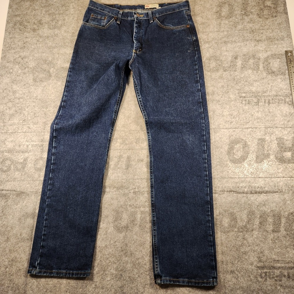 Wrangler Regular Fit Blue Jeans Mens Sz 34W X‎ 32L 9TRGCMN 100% Cotton Straight